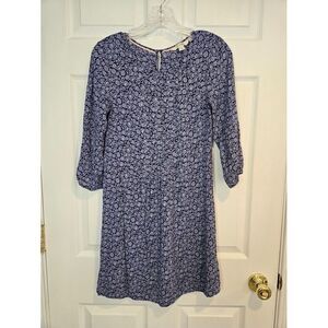 Boden‎ Pintuck Tunic Dress Blue White Floral Size 4L Tall Preppy Classic Twee